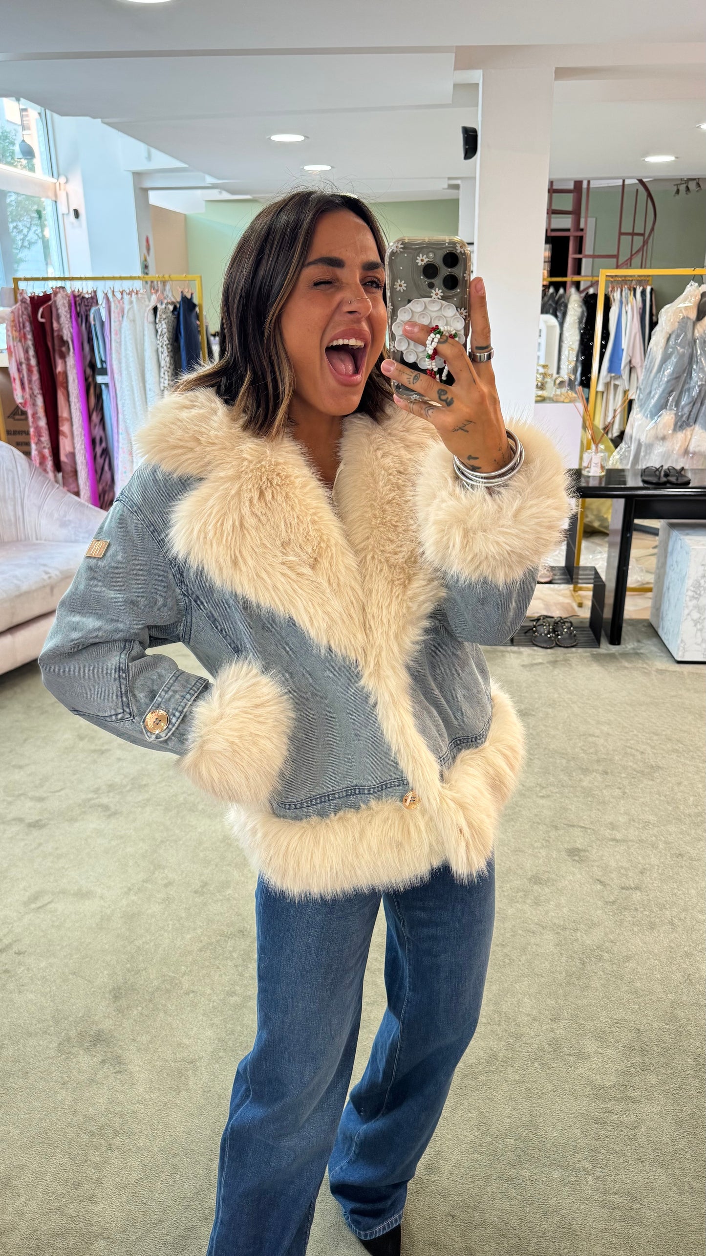 Giacca in jeans con pelo fake fr