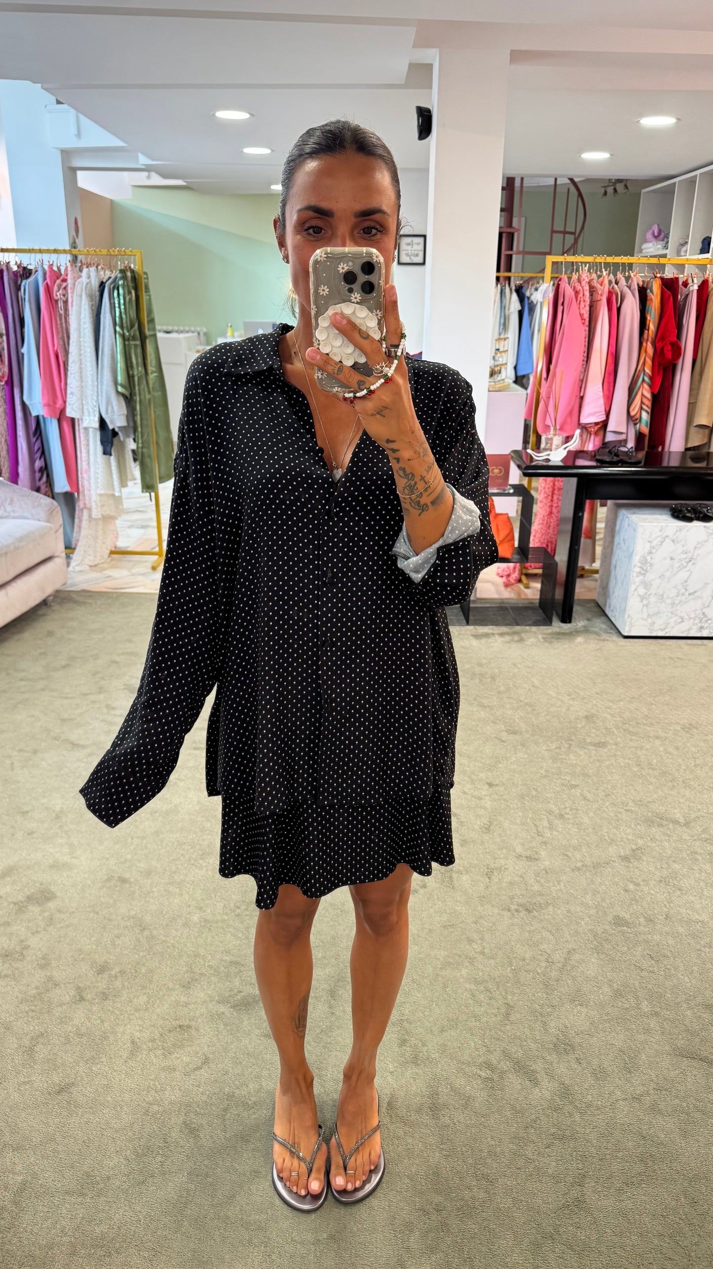 Camicia clelia MAR DE MARGARITAS nera a pois piccoli