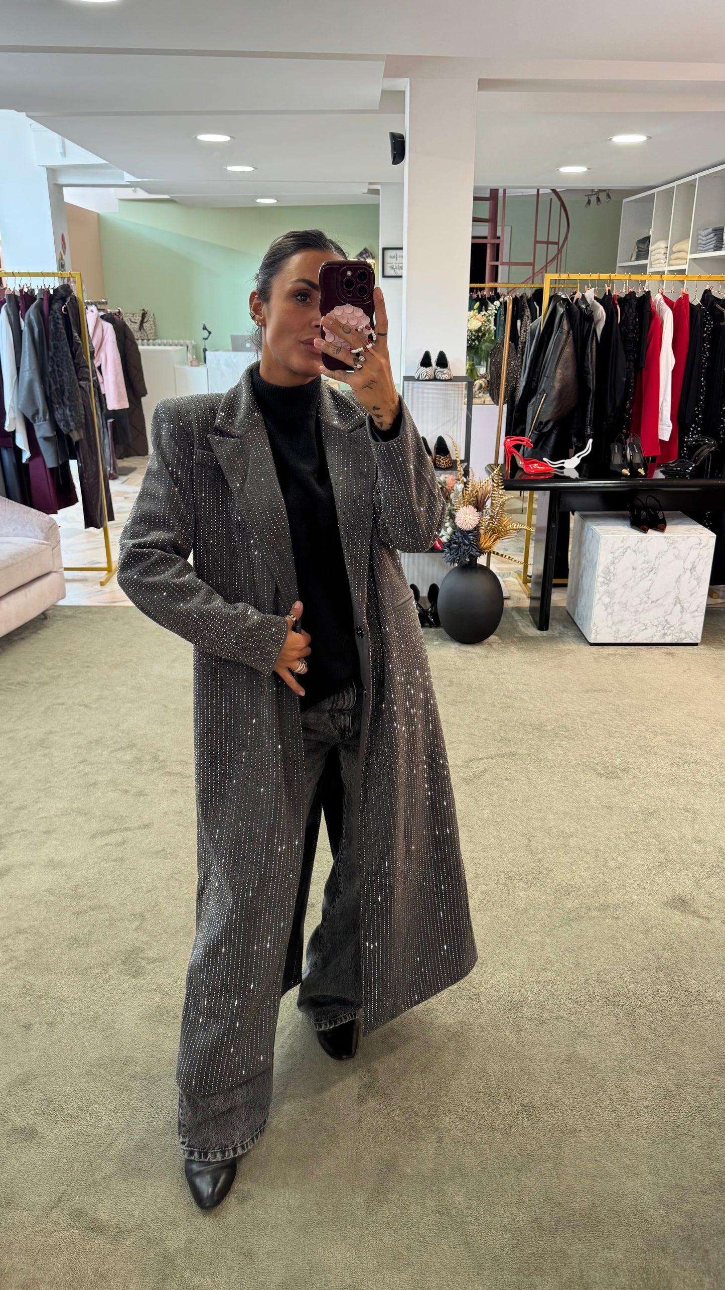 Cappotto lungo grigio cristalli tw