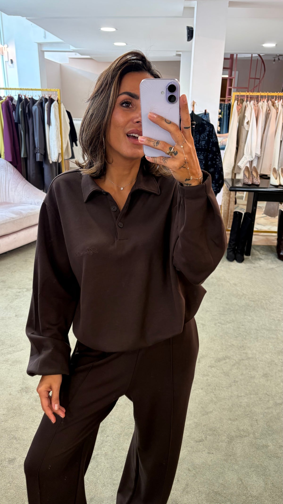 Pantaloni tuta marroni wide leg Hinnominate