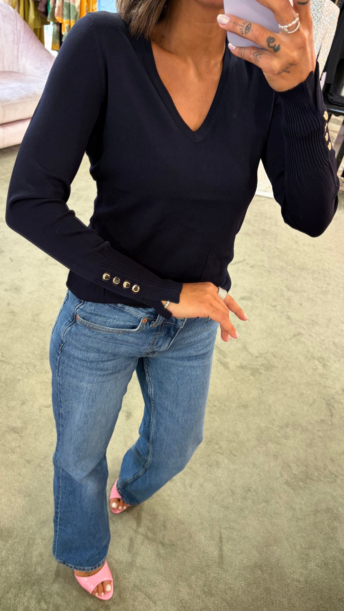 Maglione scollo a v blu notte fr