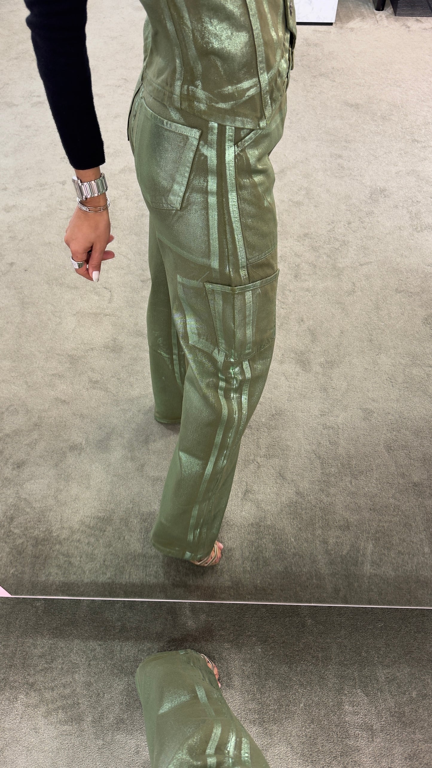 Pantaloni cargo laminati verde militare Don't@me