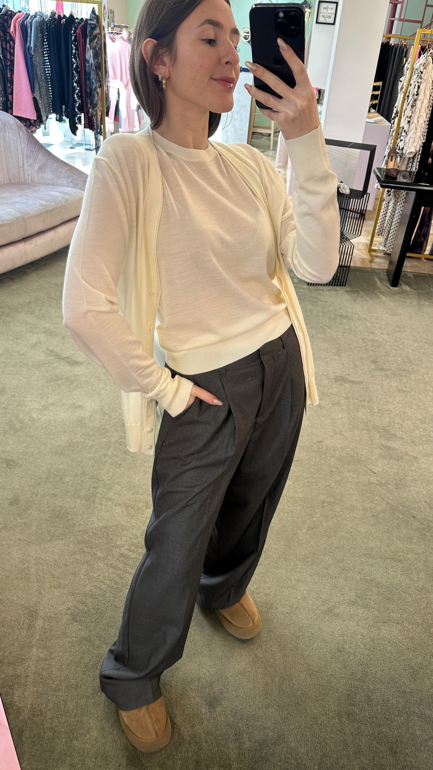 Pantaloni grigi con pences wide leg jx