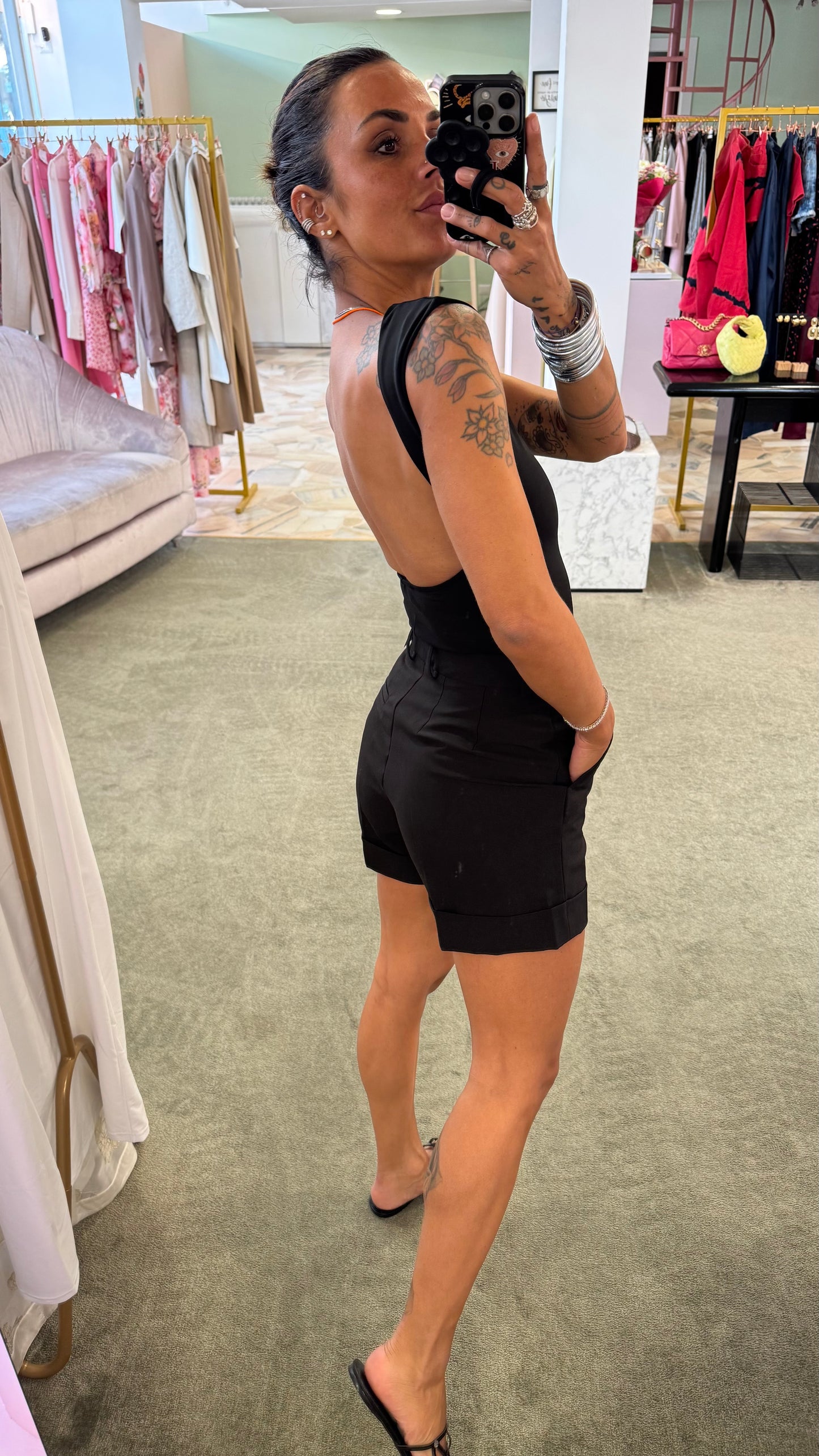 Body nero scollo retro in licra ks