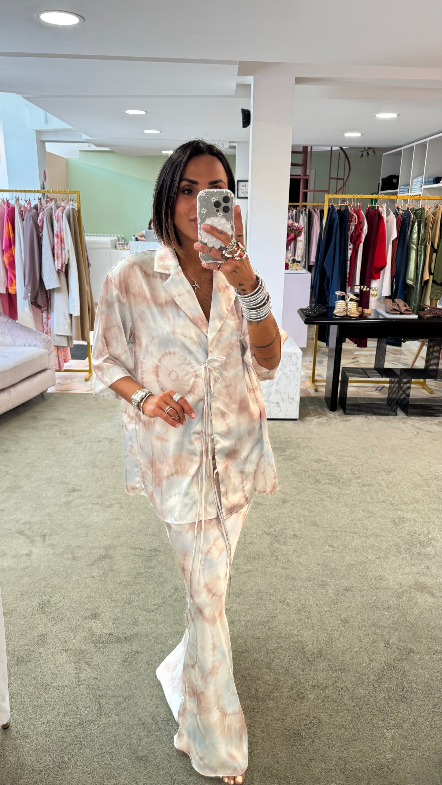 Camicia azzurra tie-dye con lace gl