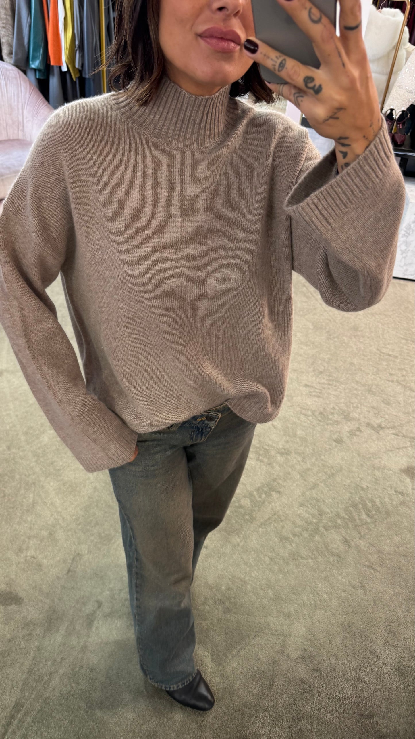 Maglione lupetto tortora melange sl