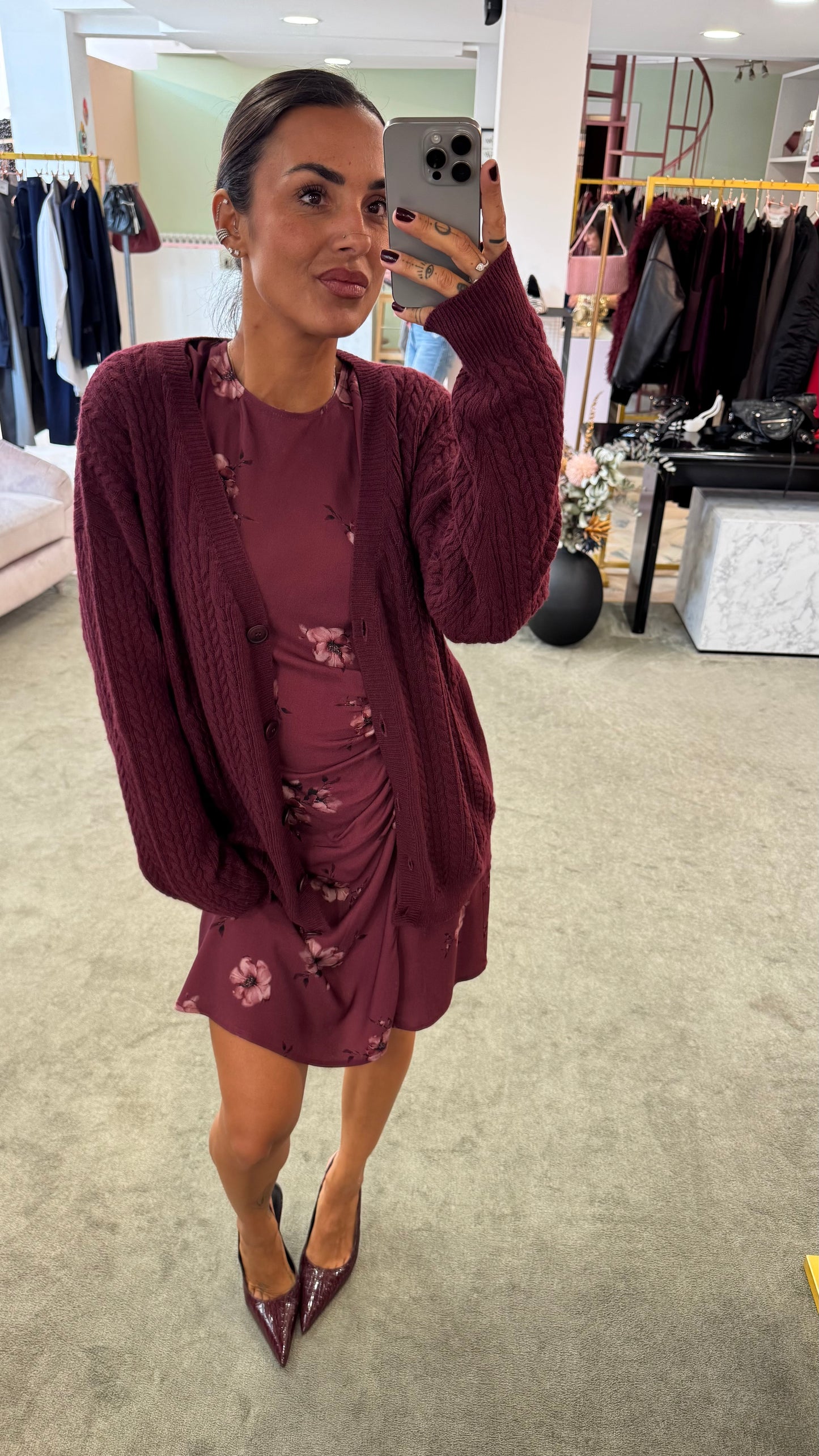 Cardigan a trecce MAR DE MARGARITAS bordeaux