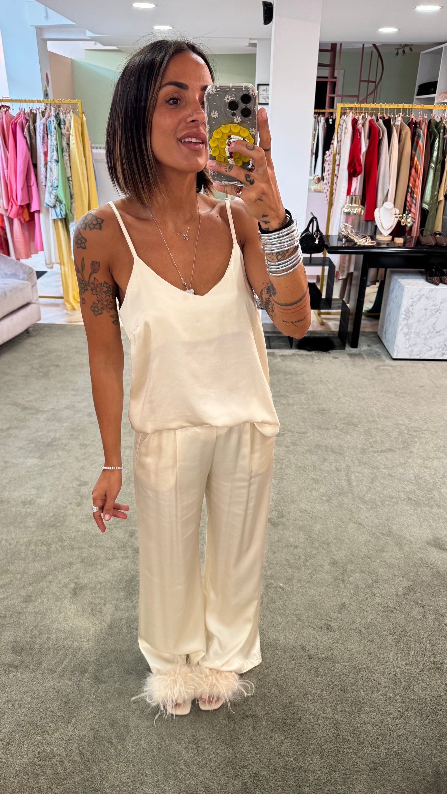 Pantaloni avorio panna con elastico satin ay