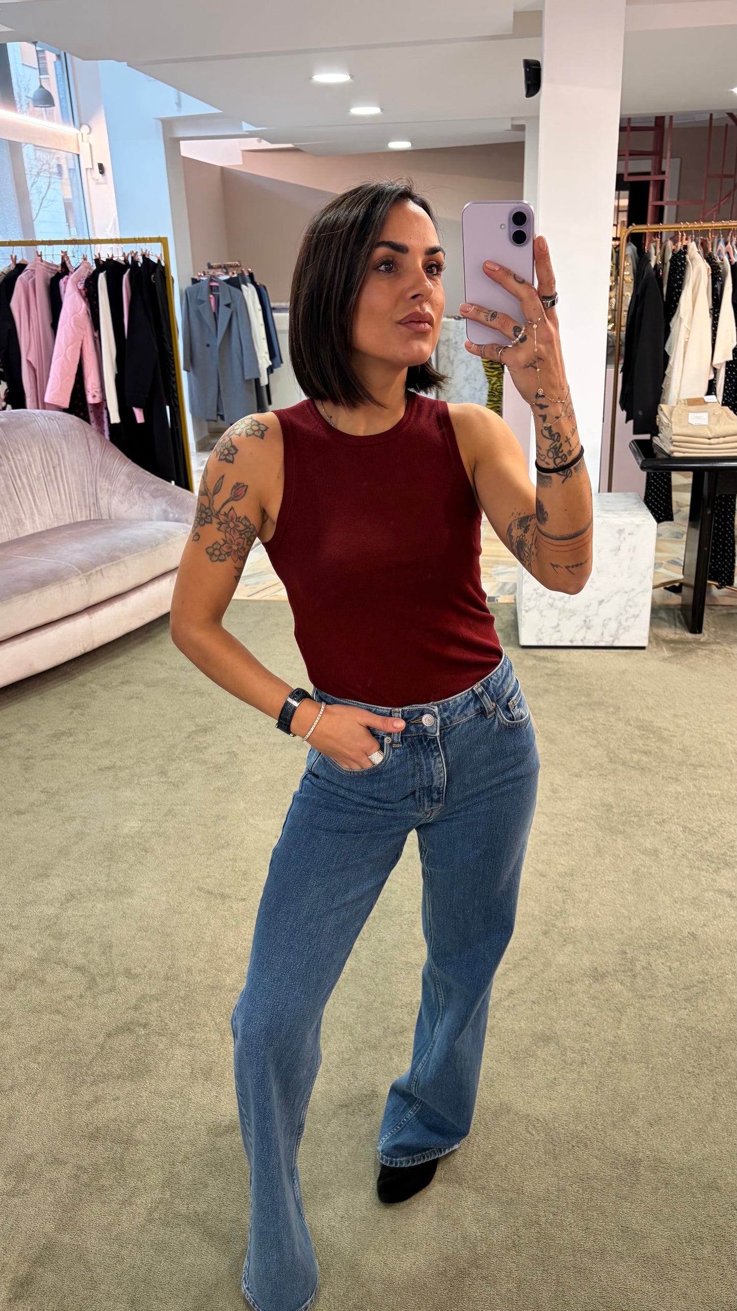 Canotta in maglia bordeaux jx