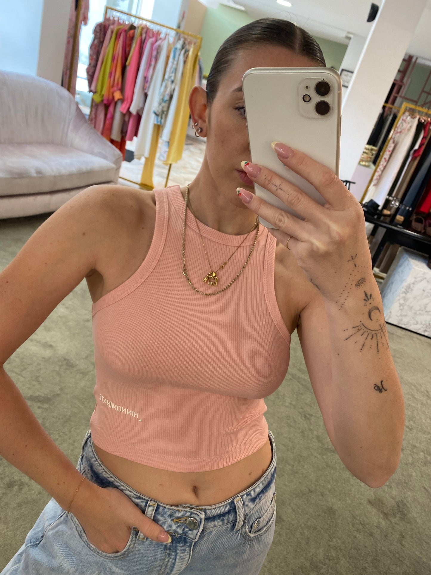 Crop top rosa cipria a costine hinnominate