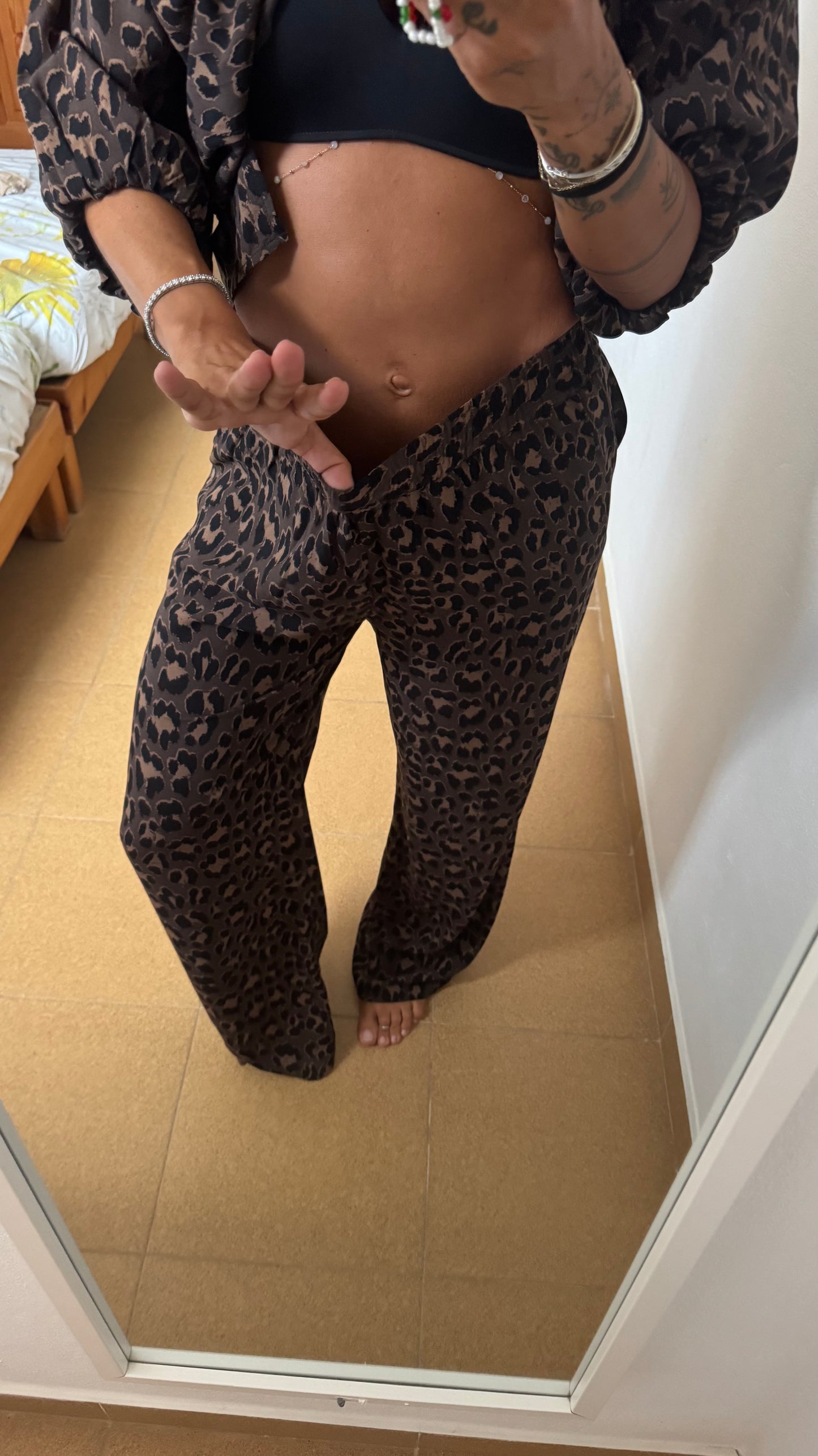 Pantaloni leopardati marroni sy