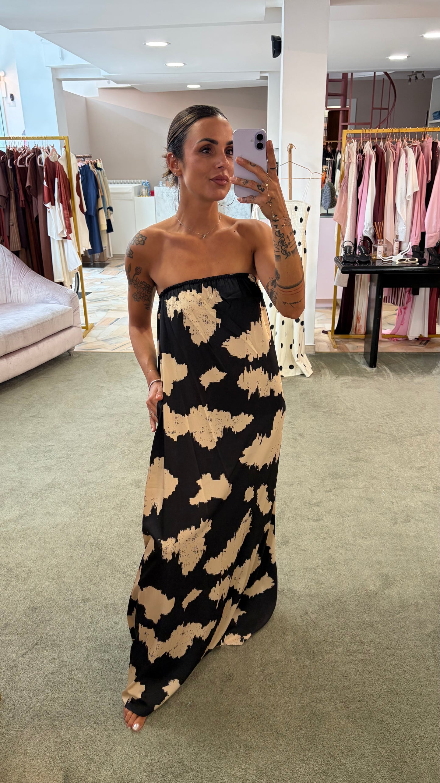 Abito a fascia beige e nero fantasia ay