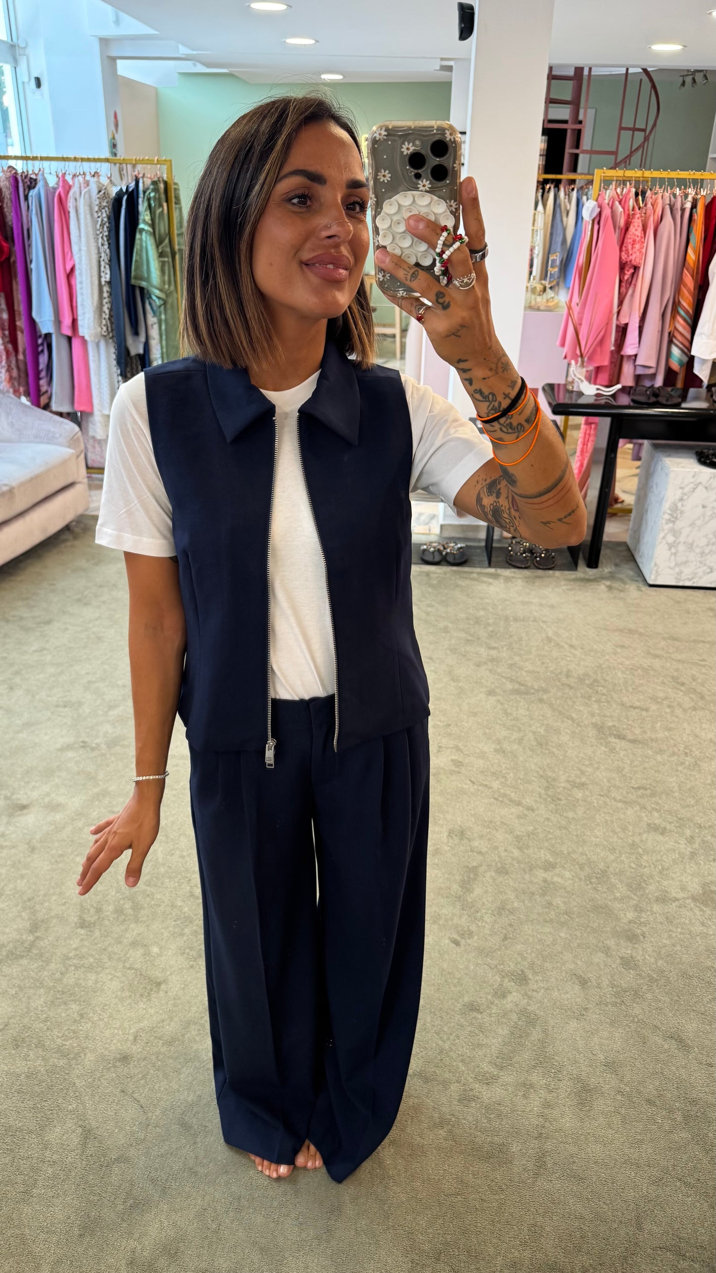 Pantaloni blu kate con pences jx