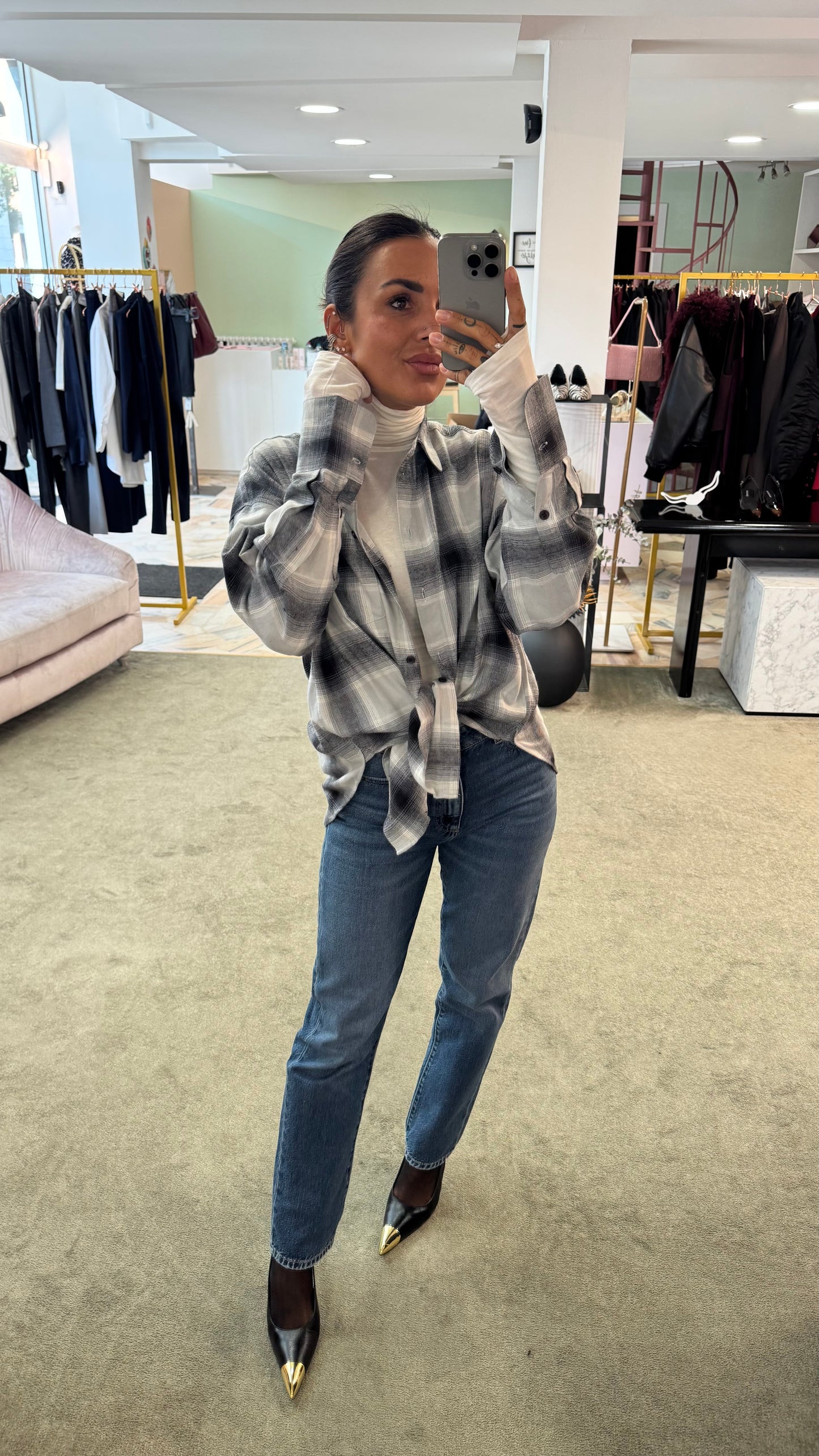 Camicia grigia a quadri jx