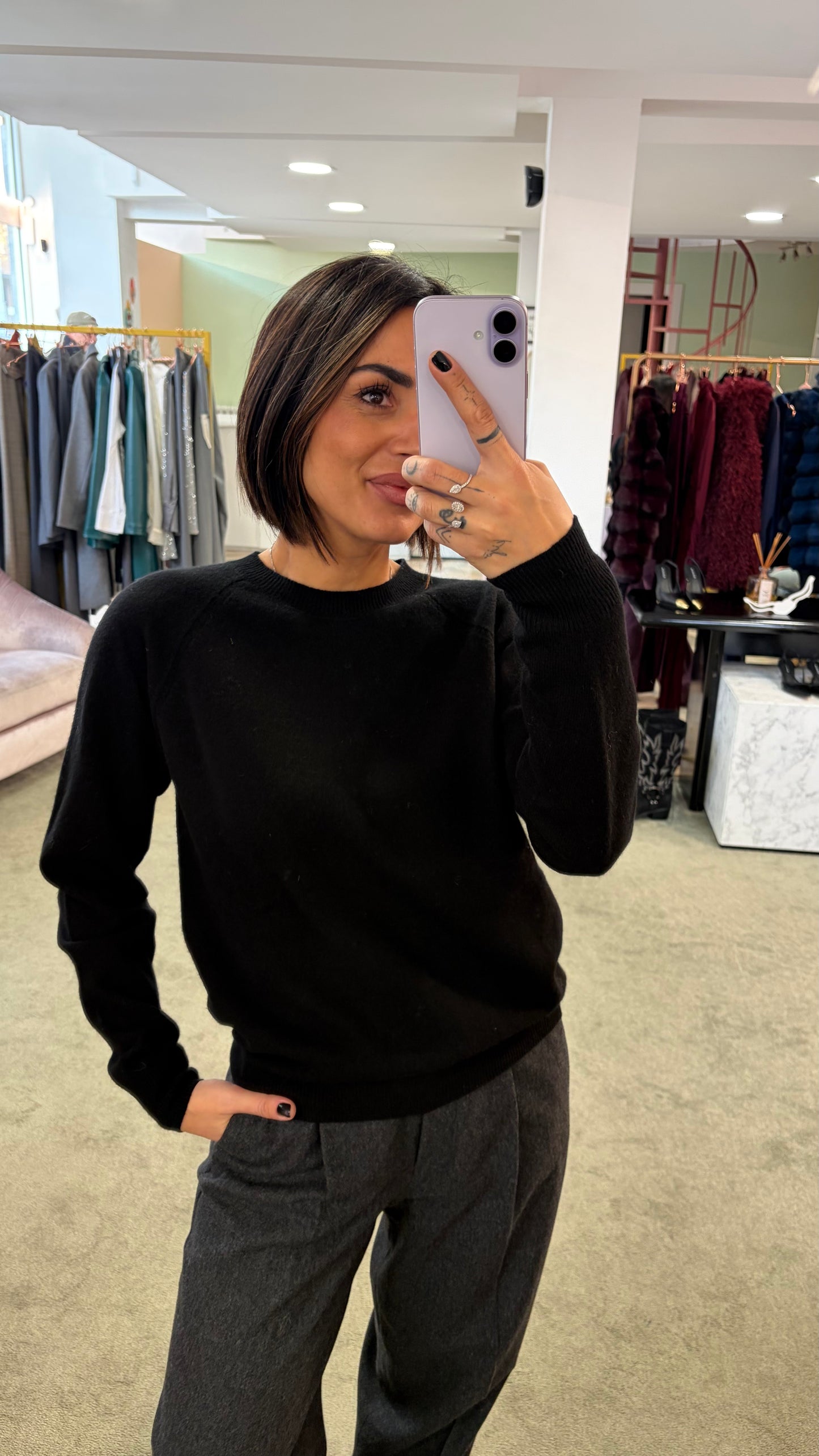 Maglione girocollo nero manica raglan fr