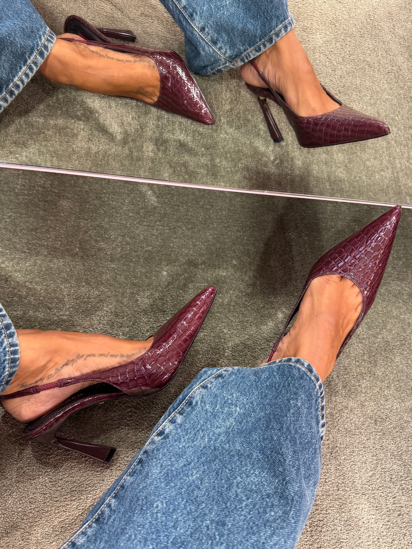 Slingback bordeaux crocodile in vernice