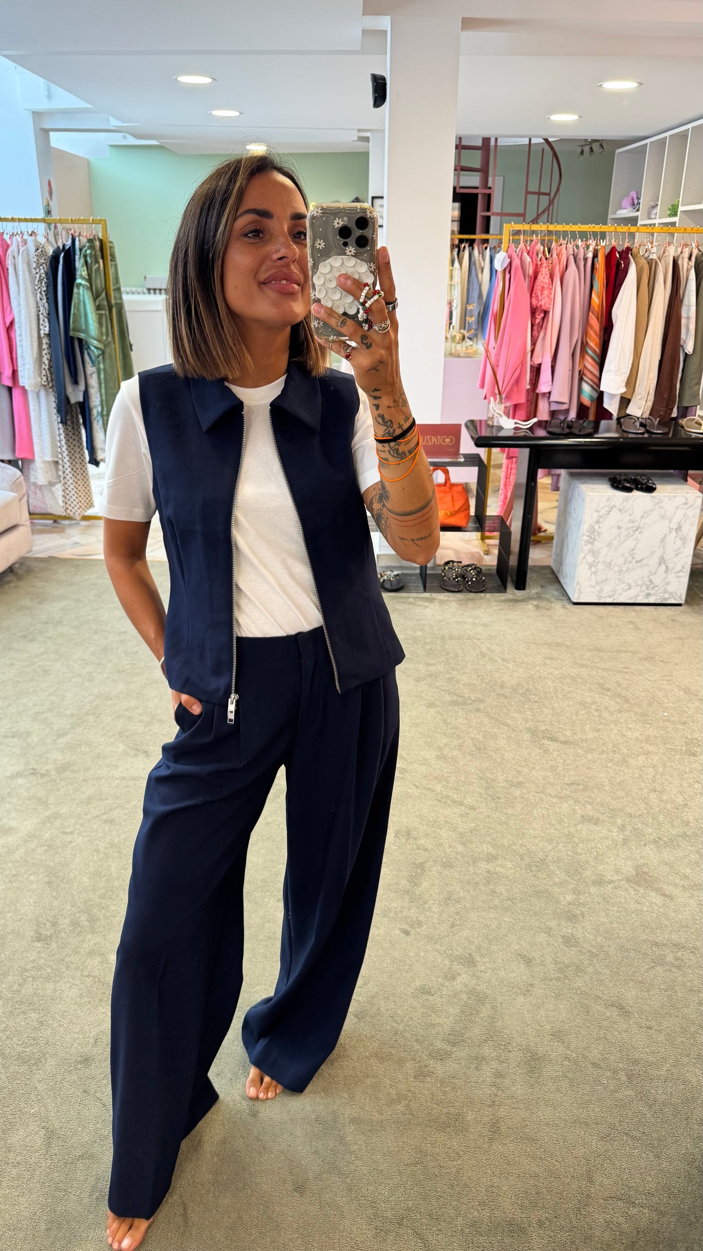 Pantaloni blu kate con pences jx