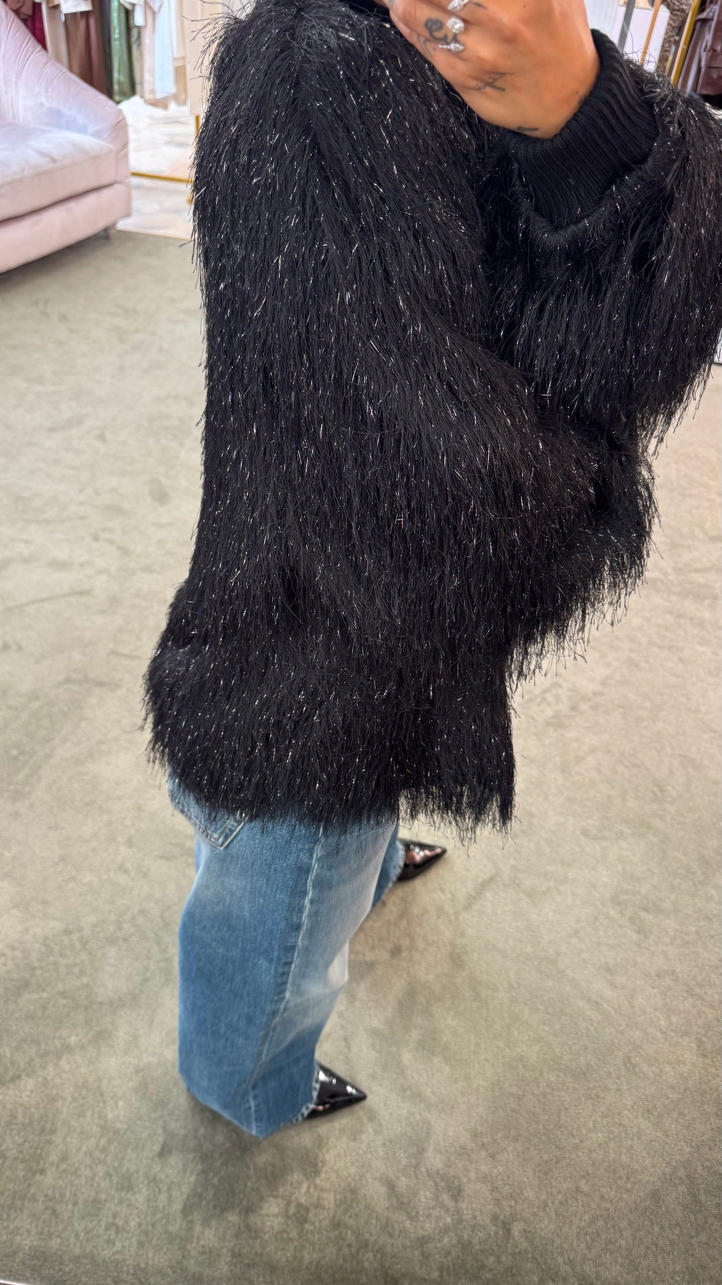 Cardigan bomber nero piume Actualee