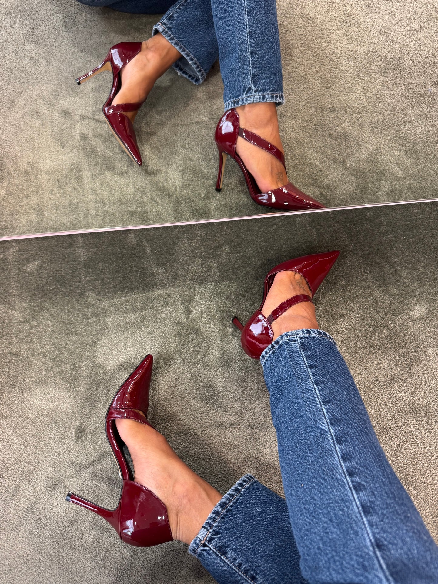 Décolleté bordeaux in vernice con listino