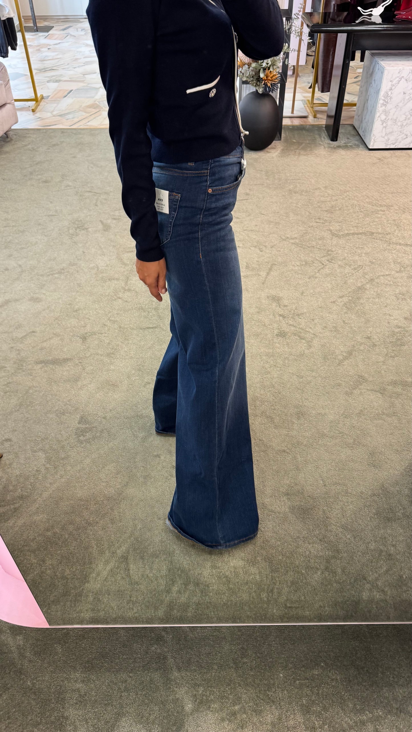 Jeans wide leg denim scuro elasticizzato fr