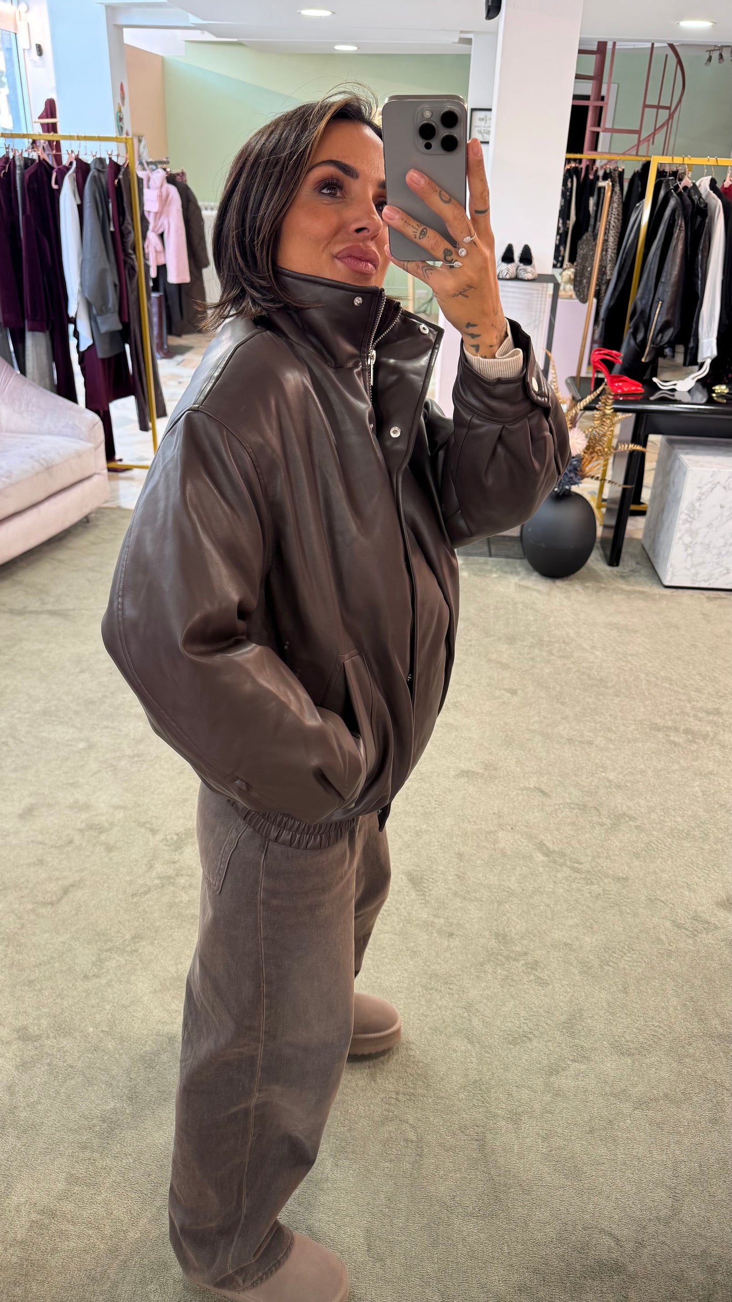 Bomber aviator marrone testa di moro imbottito in ecopelle gl