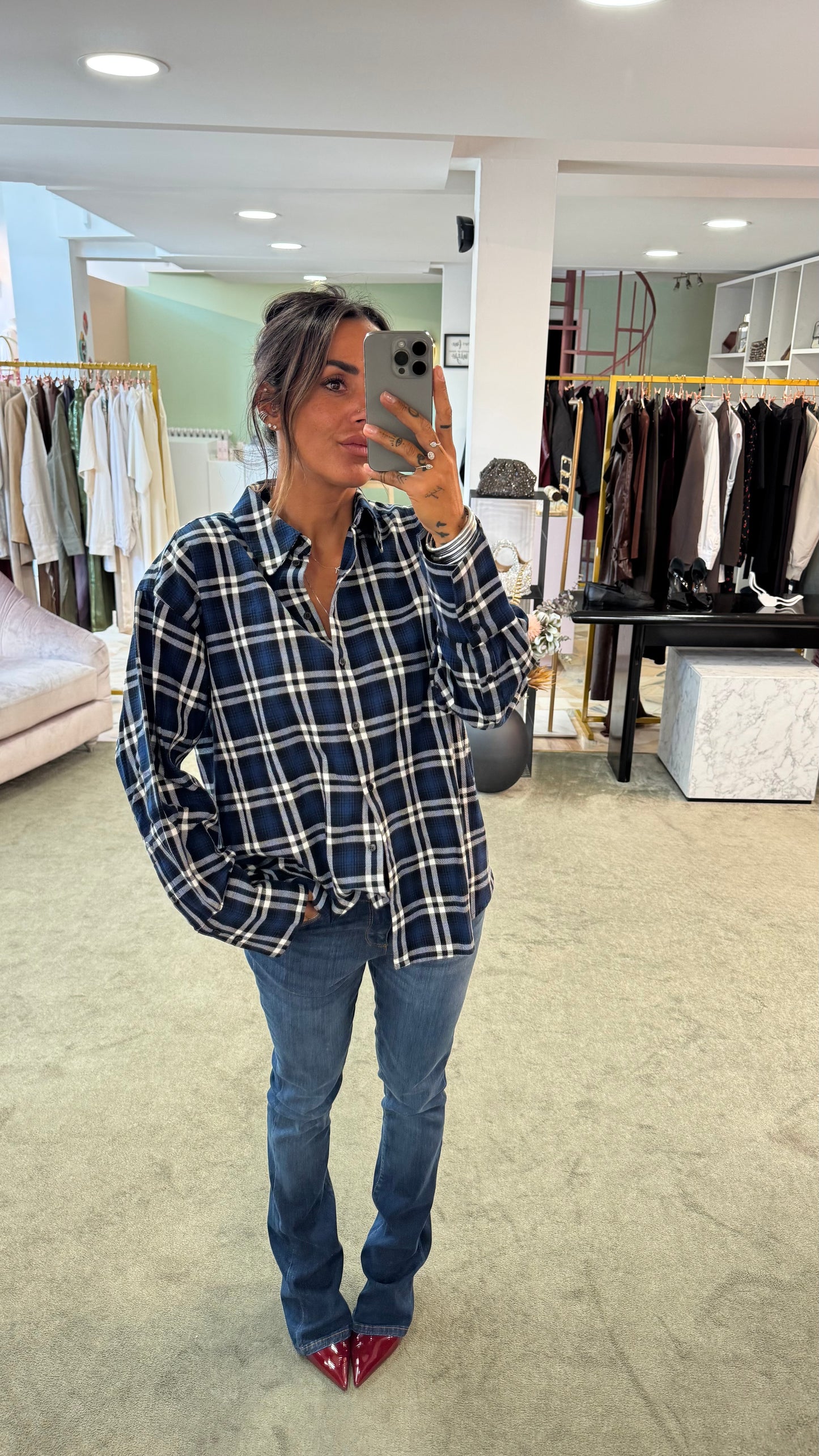 Camicia blu a quadri jx