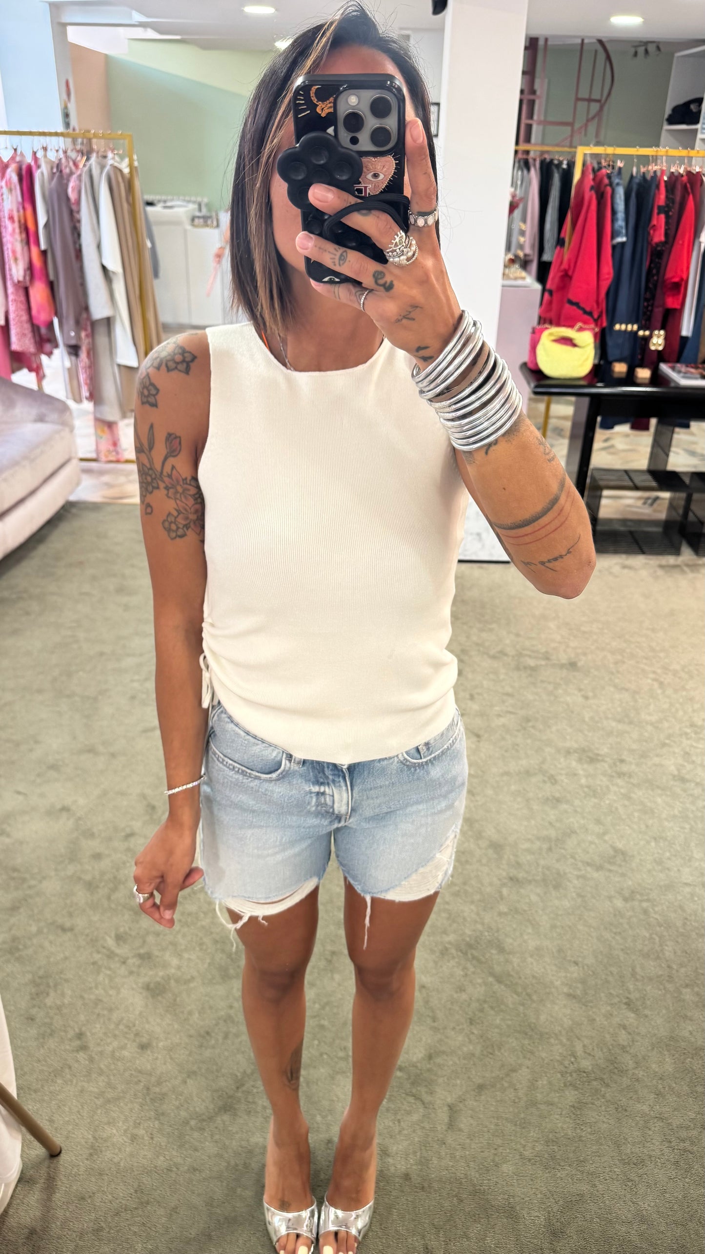 Canotta panna in maglia con fiocco jx