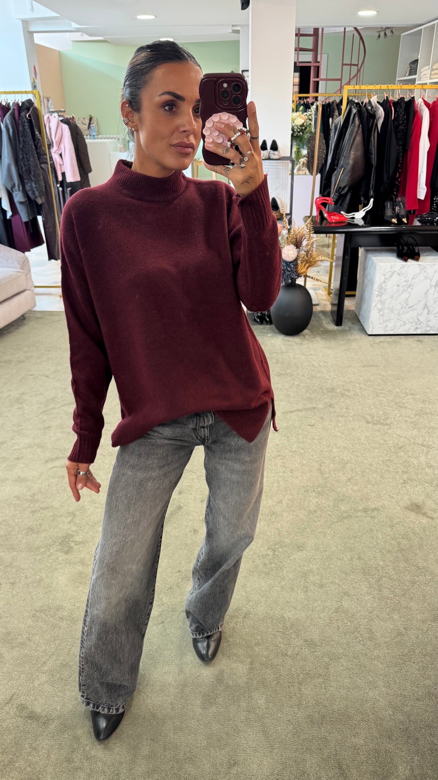Maglione lupetto bordeaux sy