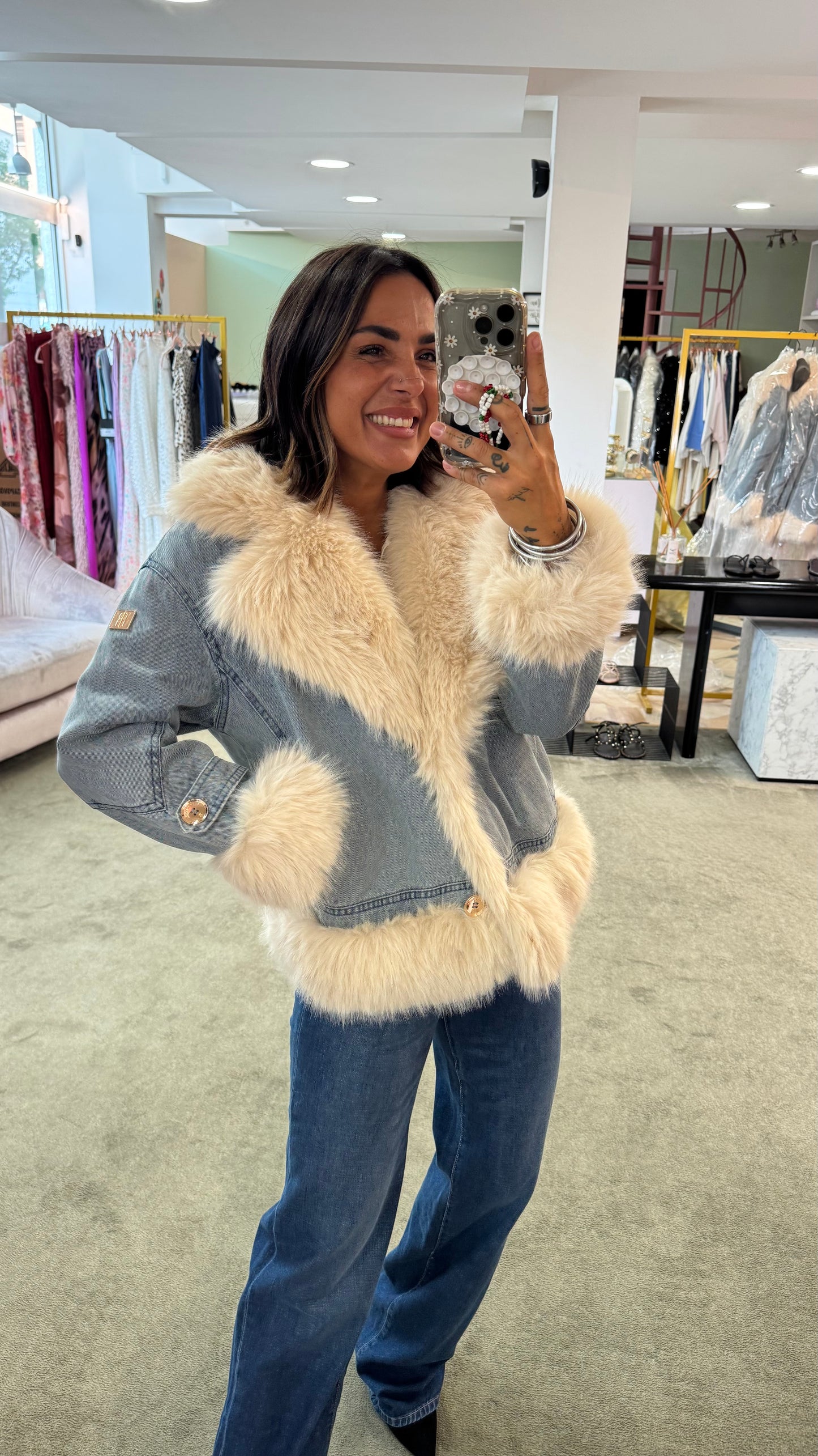Giacca in jeans con pelo fake fr