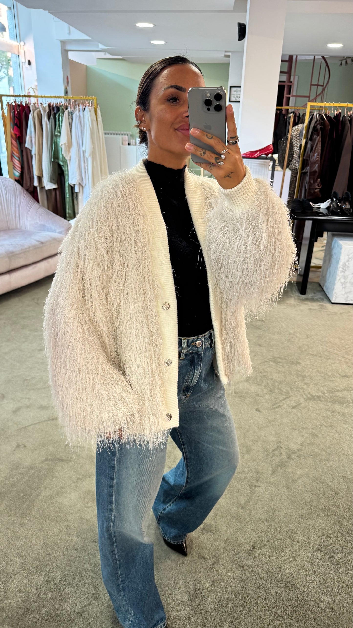 Cardigan bomber bianco piume Actualee