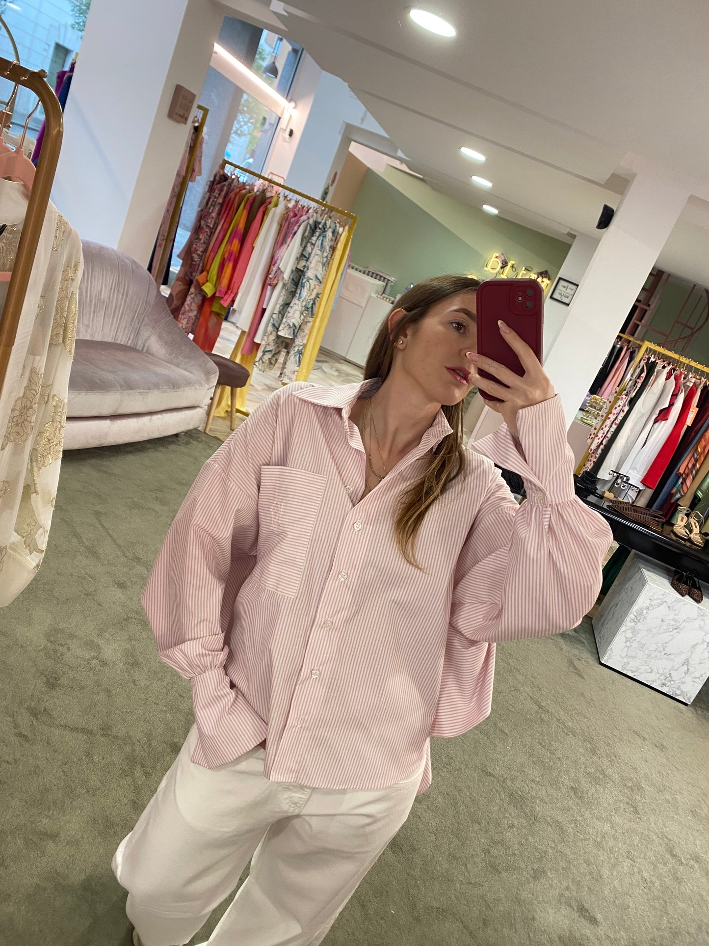 Camicia rosa a righe schiena scoperta ks