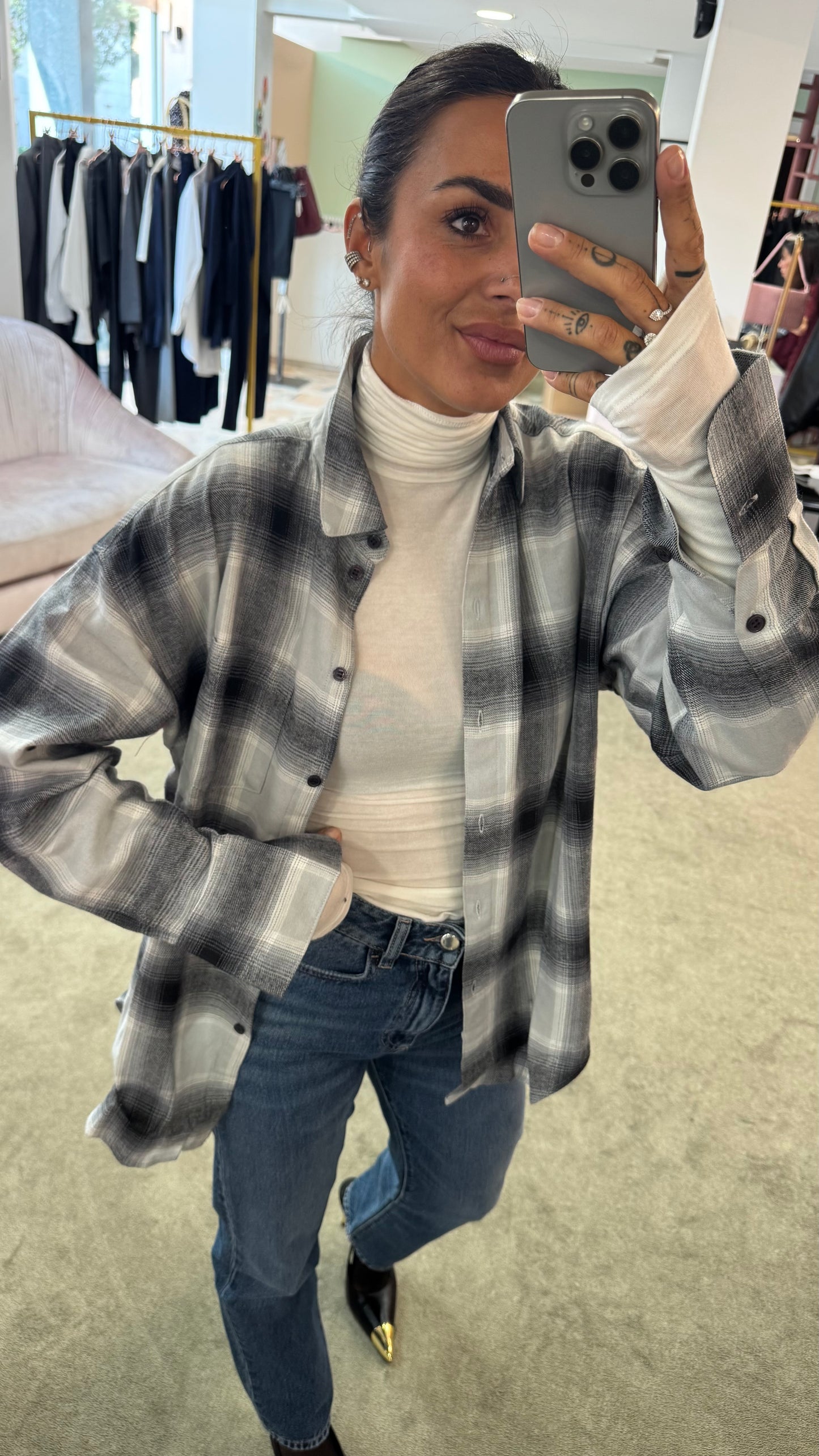 Camicia grigia a quadri jx