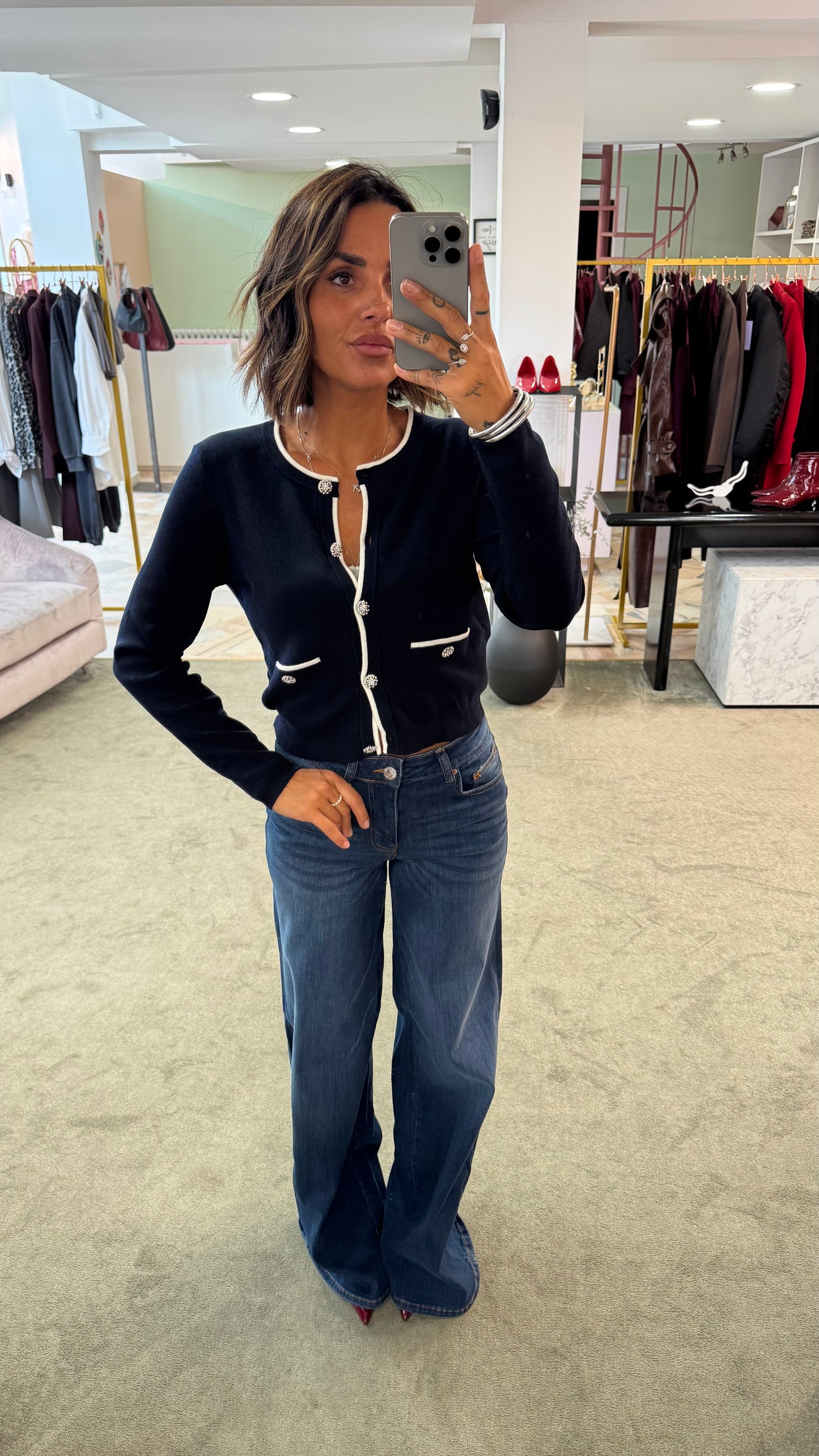 Jeans wide leg denim scuro elasticizzato fr