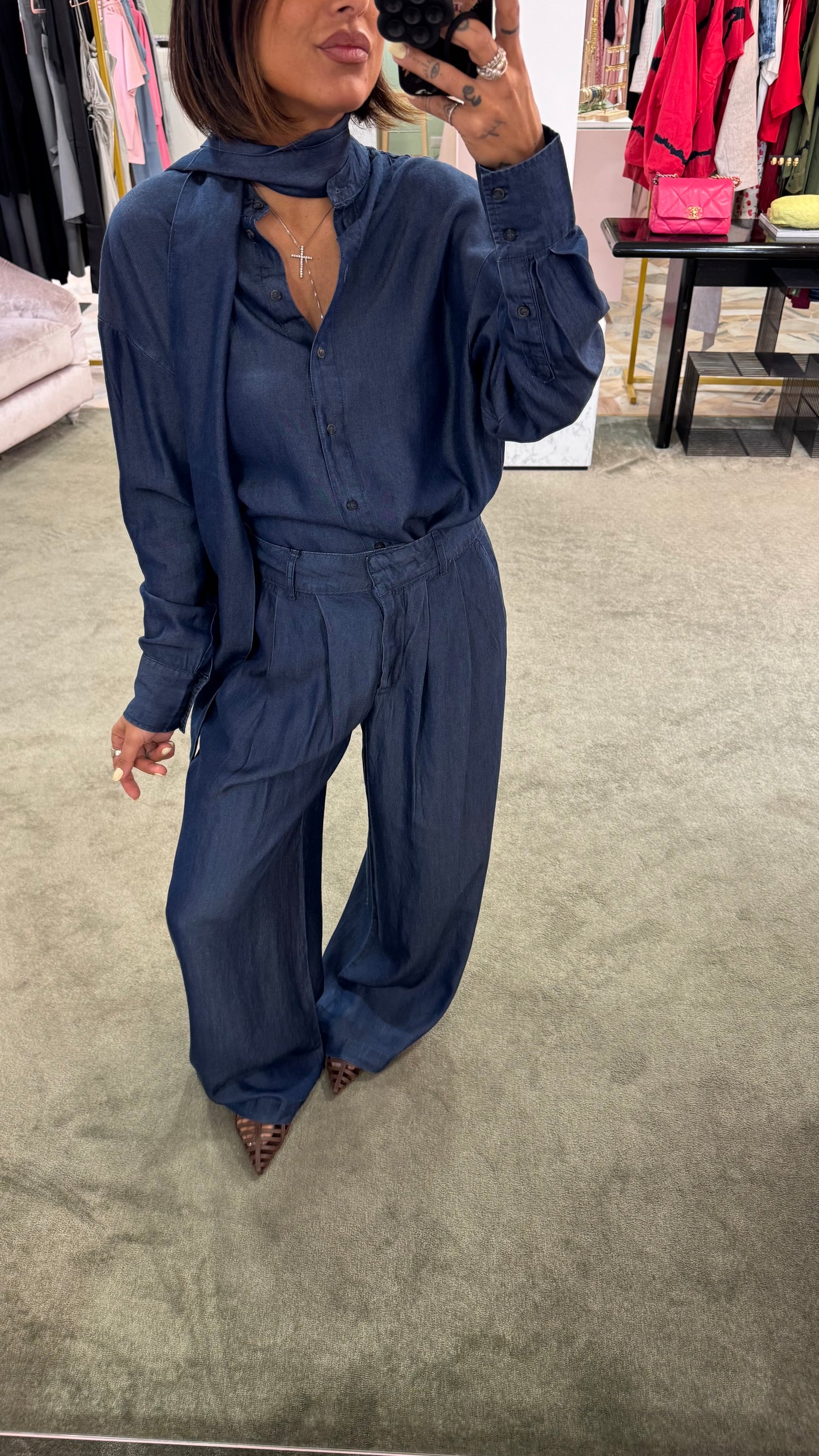 Pantaloni effetto jeans wide leg sl