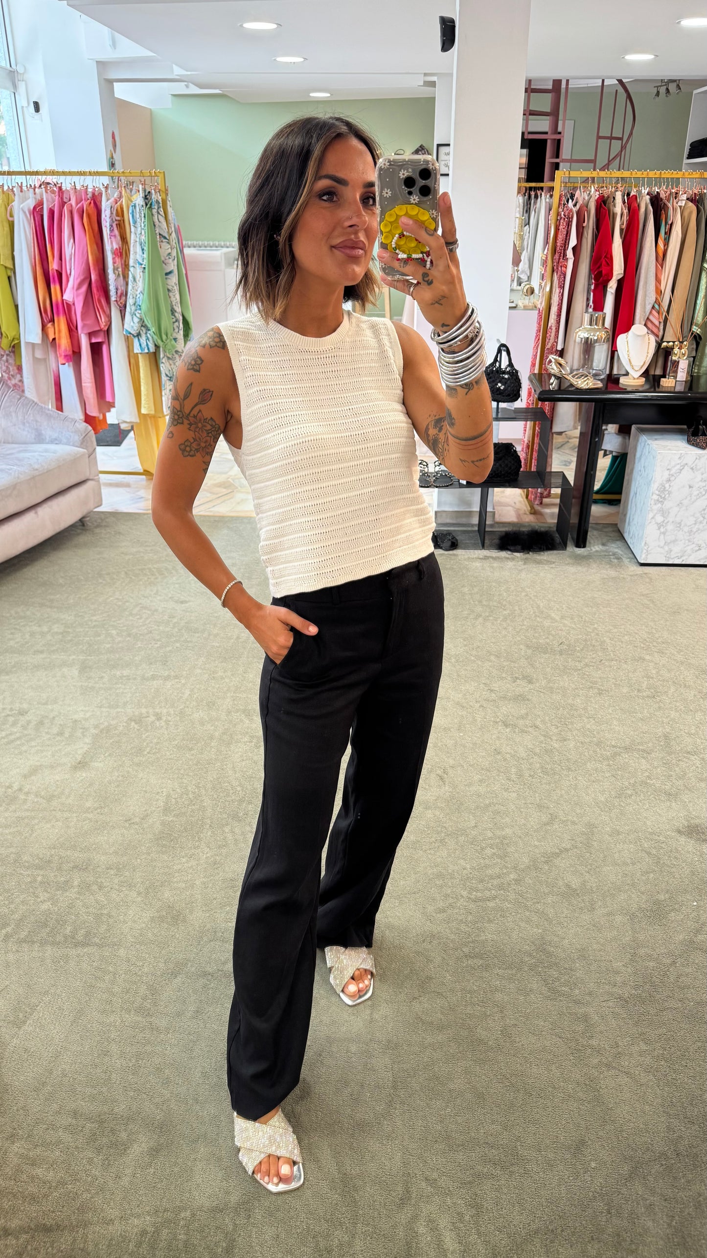 Pantaloni neri dritti in lino sl