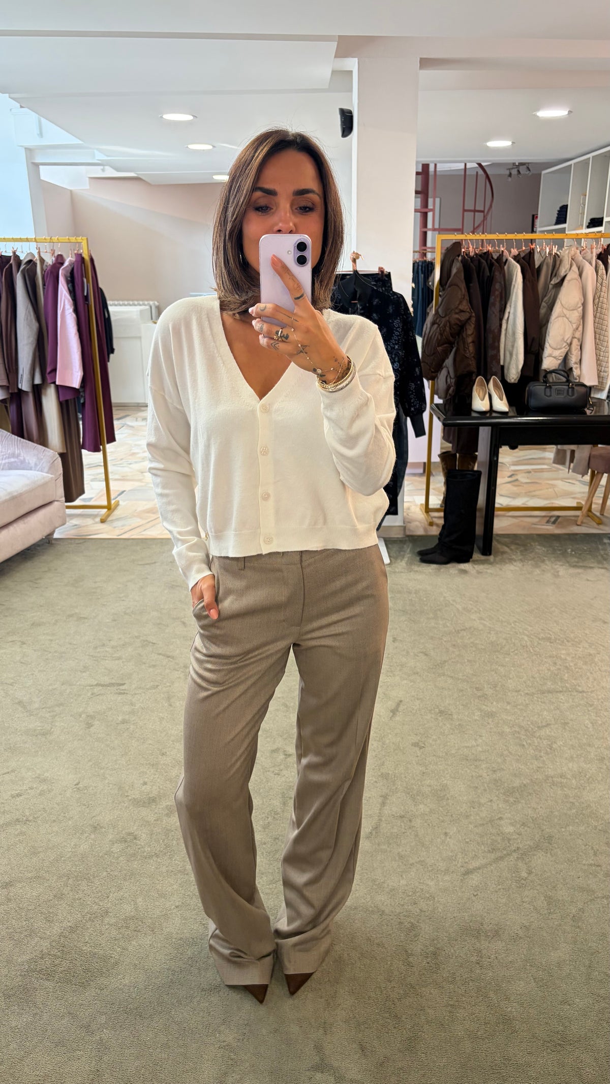 Pantaloni spigati tortora Mar de Margaritas