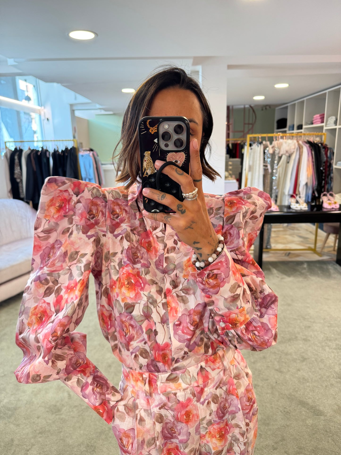 Pantaloni fantasia fiori rosa Actualee