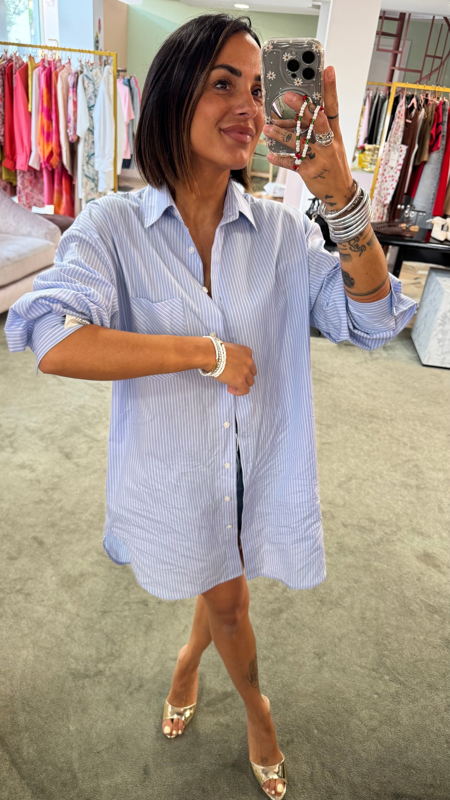 Camicia abito azzurra a righe over hinnominate
