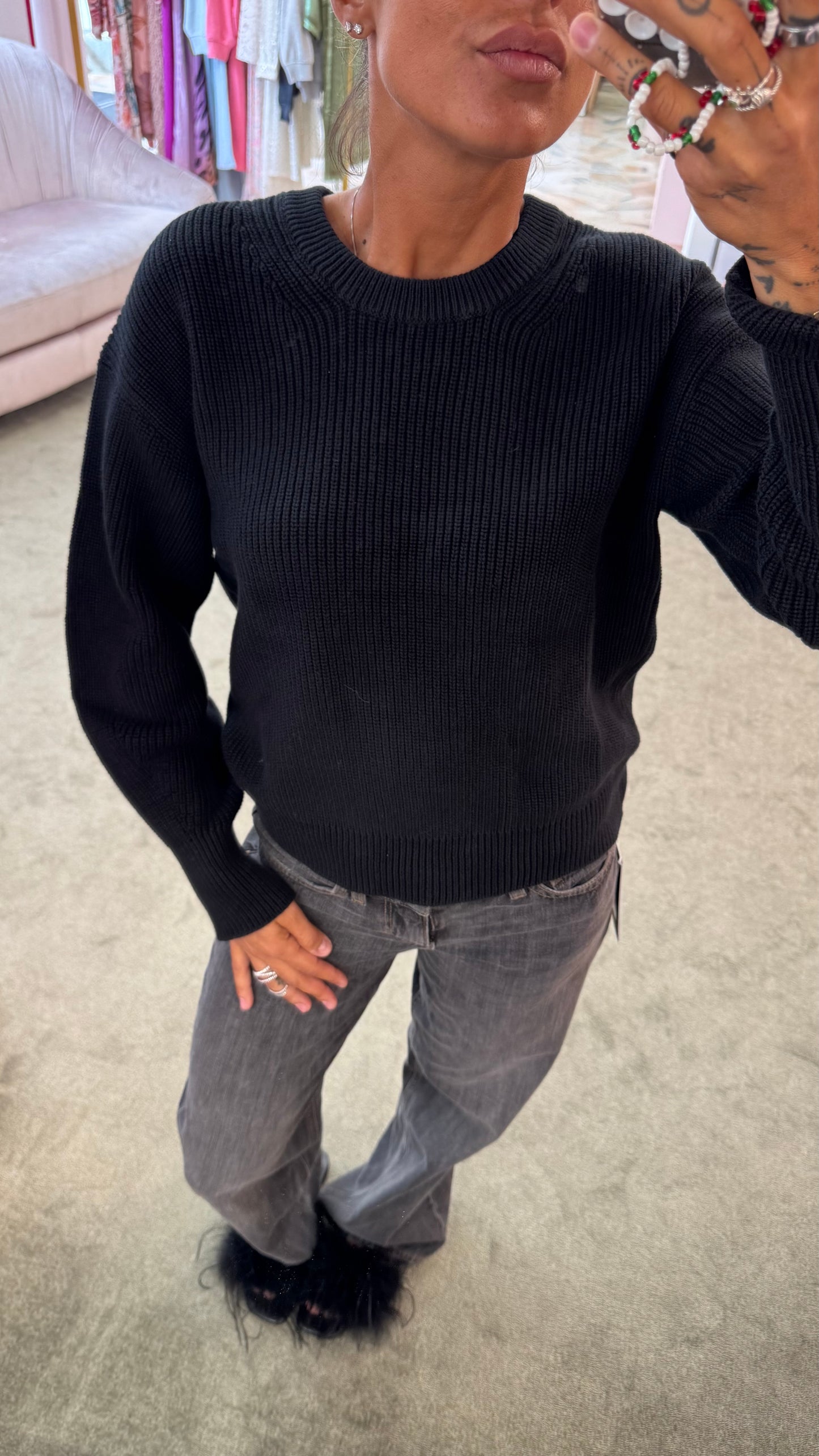 Maglione nero a costine jx