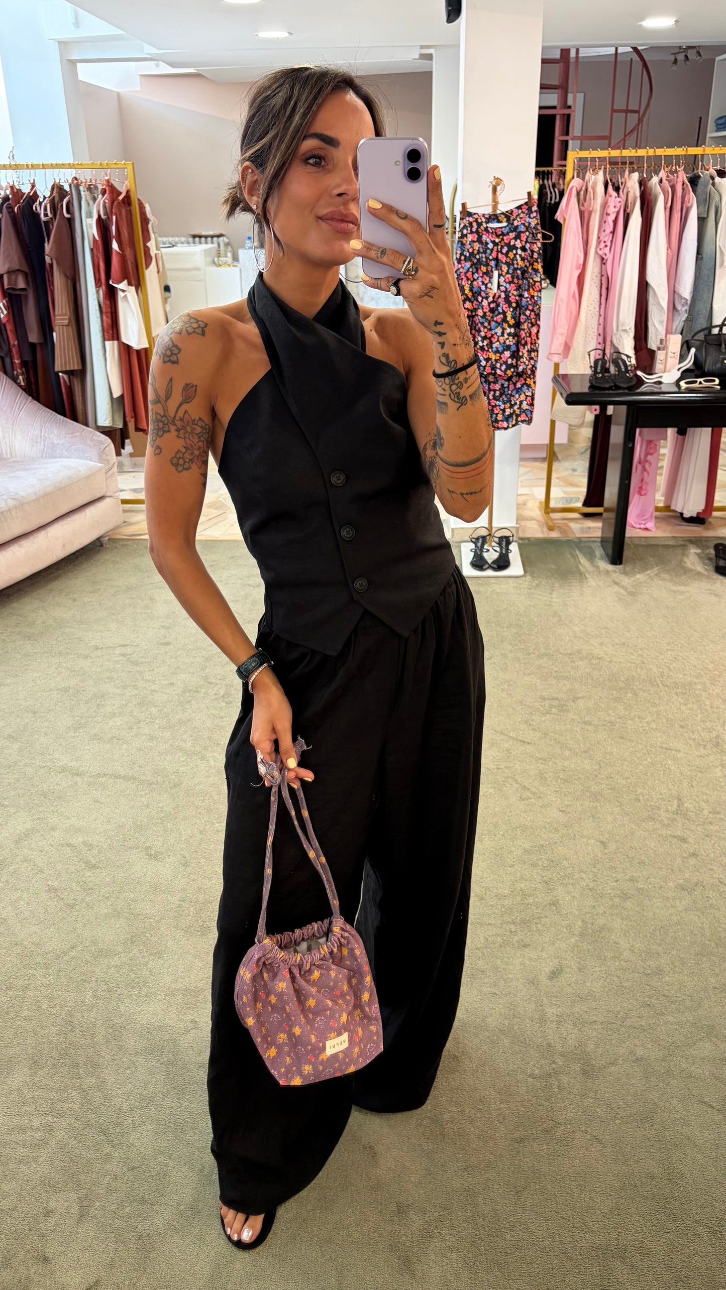 Borsa pochette viola con fiorellini Me Fui