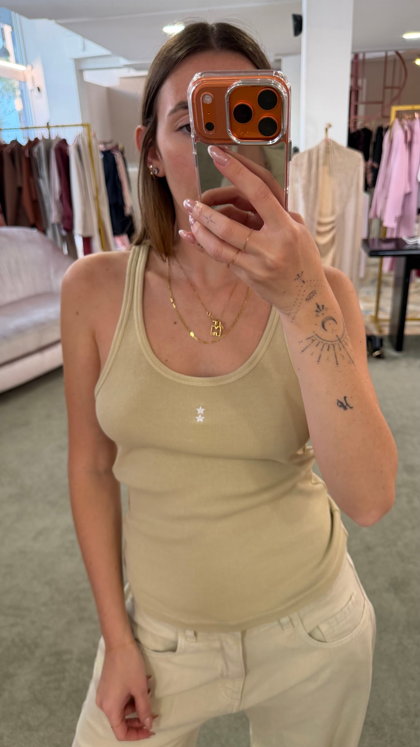 Canotta beige a costine Icon Denim