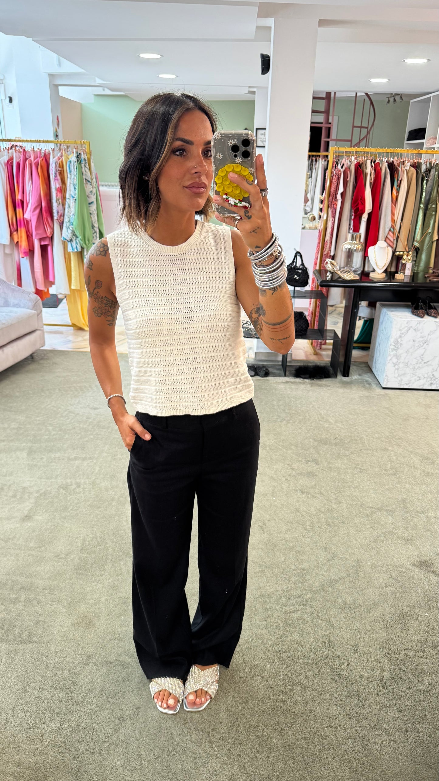 Pantaloni neri dritti in lino sl