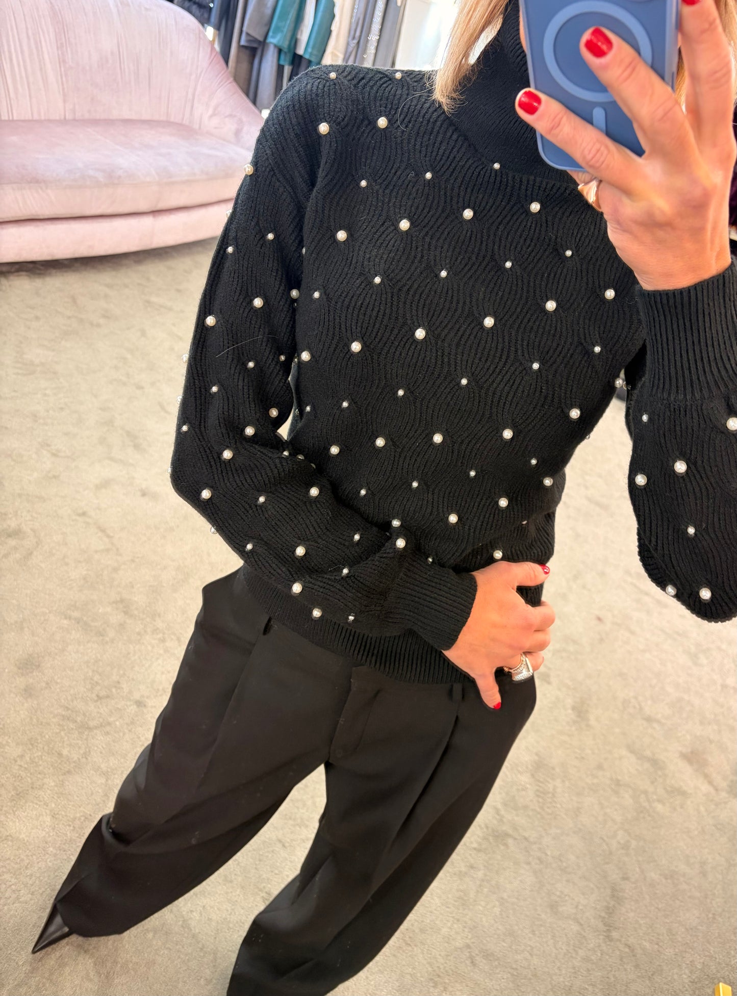 Dolcevita nero a trecce con perle fr