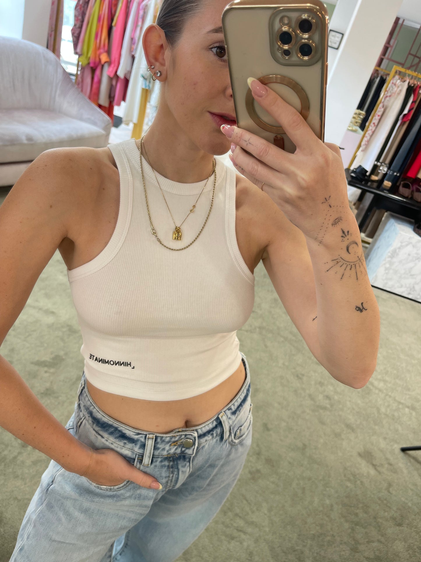 Crop top bianco a costine hinnominate