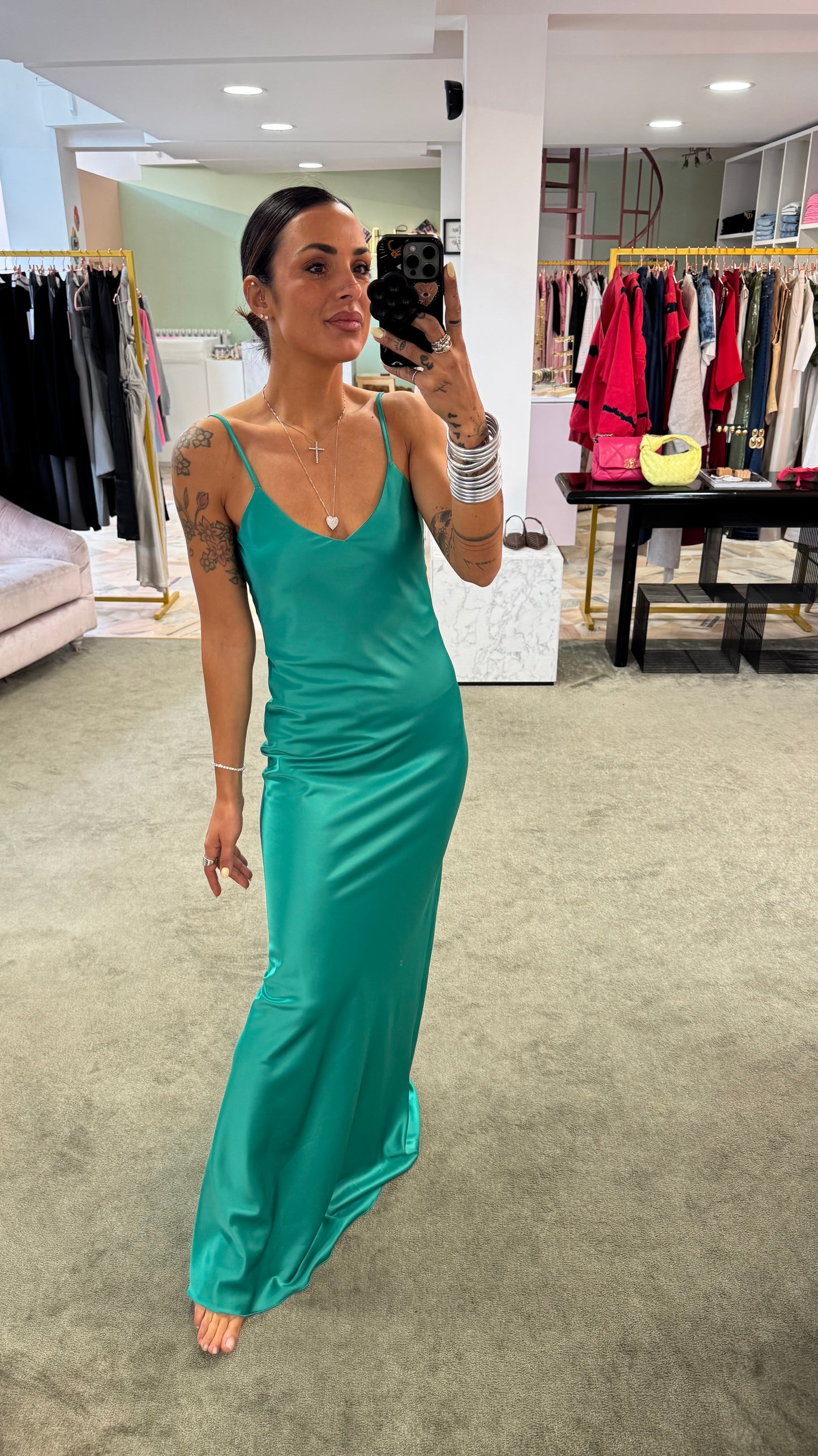 Abito lungo verde smeraldo sottoveste mq