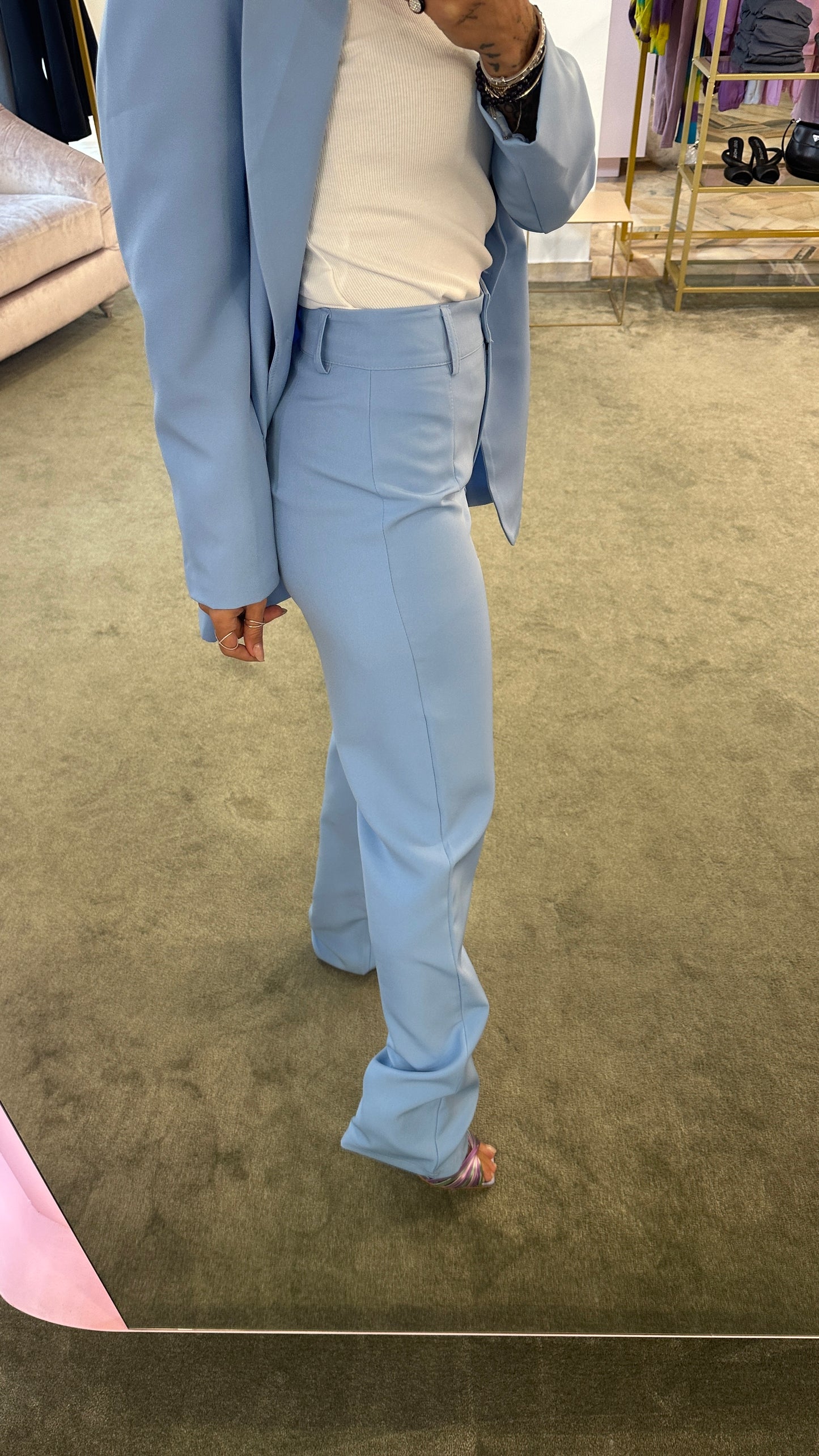 Pantaloni dritti azzurro baby