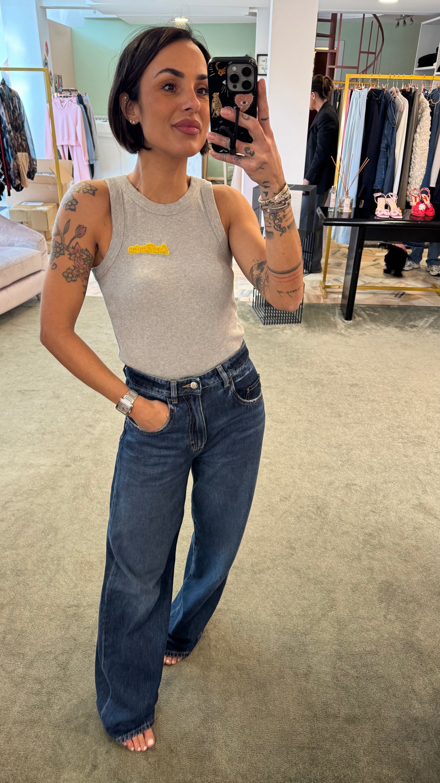 Canotta grigia a costine Icon Denim
