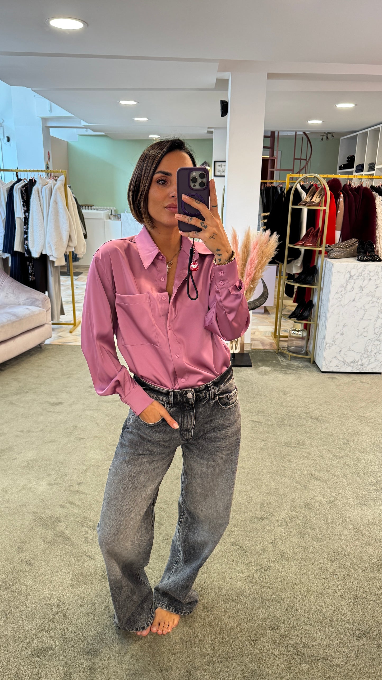 Camicia satin rosa violet