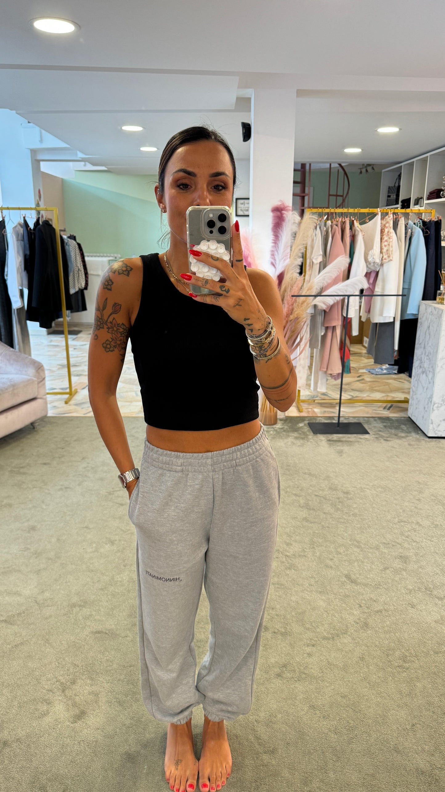 Canotta nera costine crop