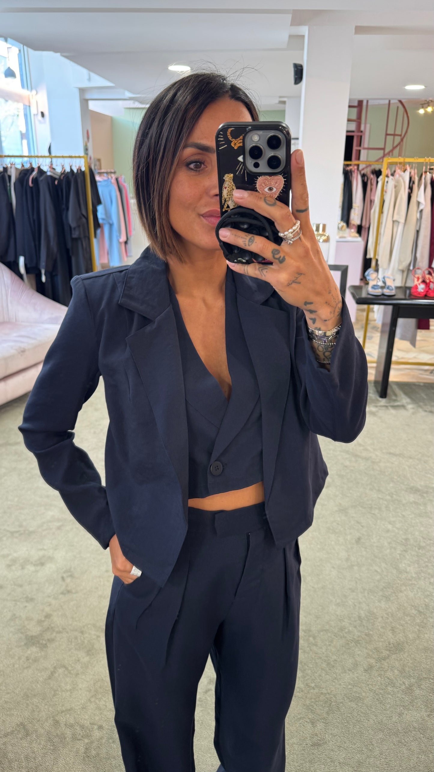 Blazer blu notte crop ay